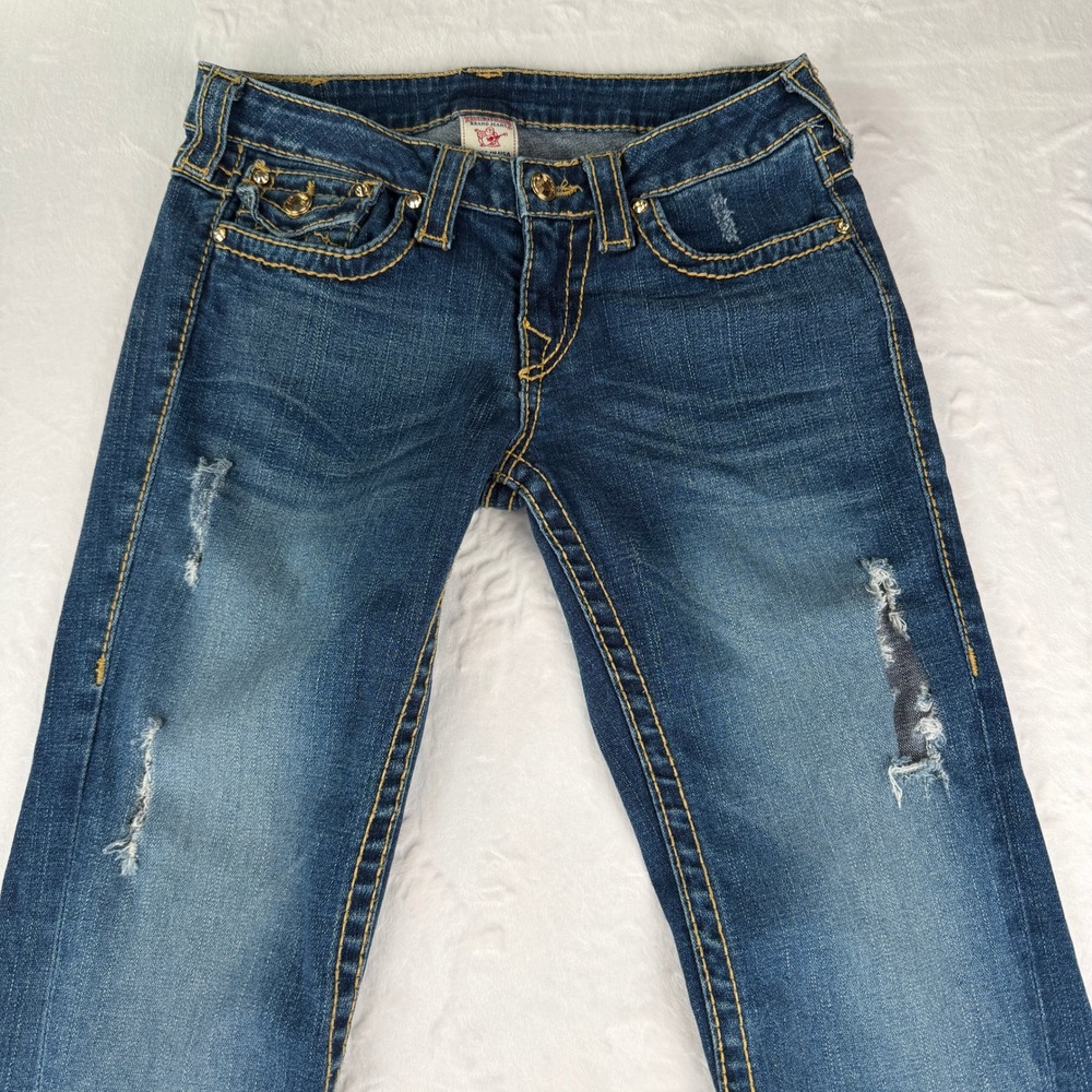 VTG True Religion‎ Disco Joey Big T Flare Jeans Y2K Low Rise Studded USA Made 28 - Picture 4 of 10